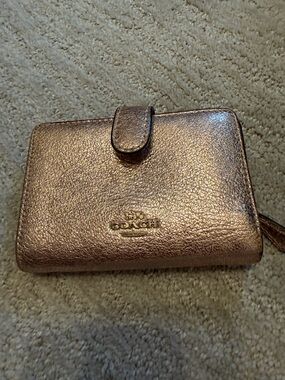 Coach Metallic Rose Gold Compact Leather Wallet
